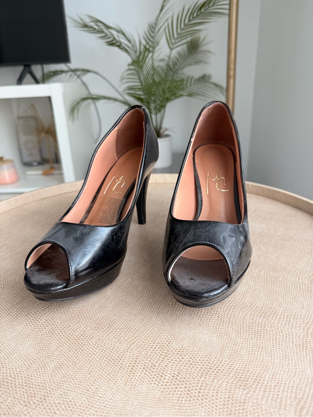 Women's Black Peep-Toe Platform High Heels